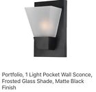 0294377 Portfolio Light Pocket Wall Sconce Frosted Glass Shade Matte Black