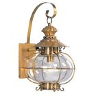 2222-22 Livex Lighting Outdoor Wall Lantern With Hand Blown Clear Shade Brass