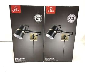 51345 2pk Globe Electric Mckibbin 1-light Black Plug-in Hardwire Swing Arm Wall Sconce