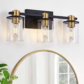 3 Light Bathroom Vanity Fixtures Black And Gold Above