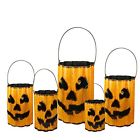 31522010 Gerson Halloween 9in Distressed Orange And Black Ridged Metal Jack O Lantern Container 257554289461