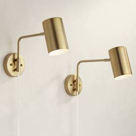Ks959p8 360 Lighting Patt Brass Swing Arm Plug-in Wall Lamps Set Of 2 With Socket