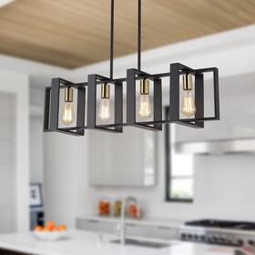 9mmml 780317835419 35.4 Inch Kitchen Island Lighting Fixture Dining Room 4 Lights Black