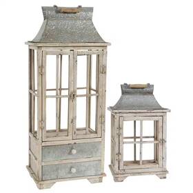 A & B Home 445034263251 Evelyn Silver White Enclosed Lantern Set With Handle And Drawers 2-pack
