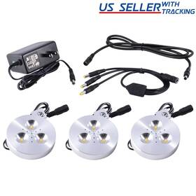 Abi 845832015118 3x 3w Cool White Led Puck Light Kit For Under Cabinet 25w Halogen Equivalent