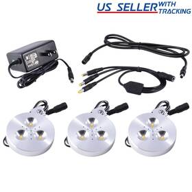 Abi 845832026749 3x 3w Led Puck Light Kit With Adapter And Splitter For Under Cabinet Lighting
