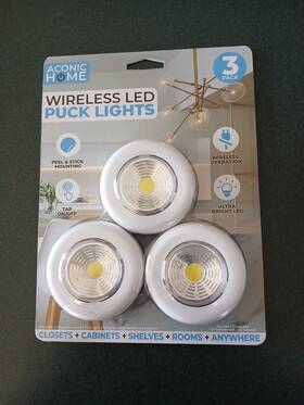Aconic 849813037762 Wireless Led Puck Lights 3 Pack Batteries Operated