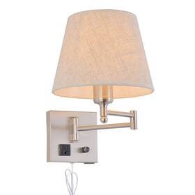 Affsure 619191209699 Bedside Wall Mount Light With Dimmable Switch And Outlet Swing Arm Fabric Sh
