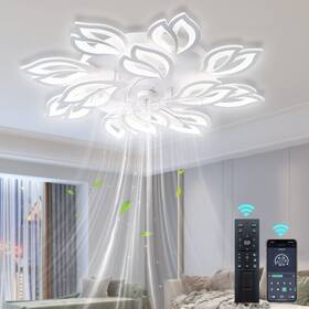 F033-8 Afwao 4 35 Inch Modern Ceiling Fan With Lights Remote App Control Flush Mount Led Dimmab