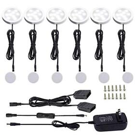 Aiboo 12v Led Under Cabinet Lights Kit 6 Pack Black Cord Aluminum Puck Lamps