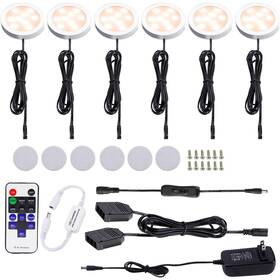 Rf6bc Aiboo 12v Led Under Cabinet Lights Kit 6 Pack Black Cord Aluminum Puck
