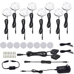 Touch8-cw Aiboo Led Under Cabinet Puck Lights Kit With Touch Dimming Switch For Accent