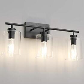 Aipsun 3 Lights Black Vanity Light Fixtures Over Mirror With Clear Glass