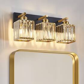 600-100-1012 Aixialin Modern Crystal Bathroom Lights Fixtures Black Gold 3-lights Vanity L