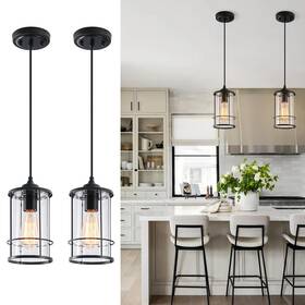 Kp-8601-2 Akezon Pendant Lights Black Hanging Light Fixtures Kitchen Island 2 Pack With Clear