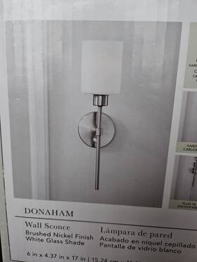 5024117 Allen Roth 080629709874 Donaham Wall Sconce Light Brushed Nickel Finish White Glass