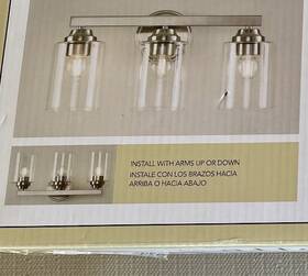 4968563 Allen Roth #4968563 Roth-3-light Vanity Bar-new Open Box-brushed Nickel Finish Clear Glass