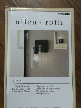 5989616 Allen Roth Yuma 1-light Wall Sconce Matte Black Finish Clear Glass Shade