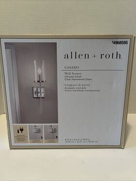 Allen Roth 671961426200 Casado Wall Sconce Chrome Finish Clear Hammered Glass By