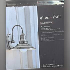 Allen Roth 725916105747 Hainsbrook 1-light Antique Pewter Cone Vanity Light New Opened Box