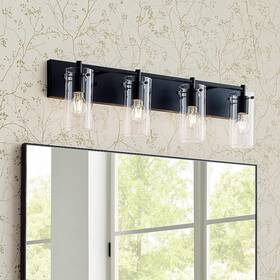 Fs230332-w4-bk Allen Roth Yuma 4-light Matte Black Vanity Light Clear Glass Shades