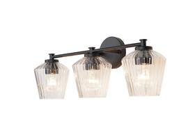 Alsy 022011004990 24 Inch 3-light Black Vanity Light With Clear Ribbed Glass Shade