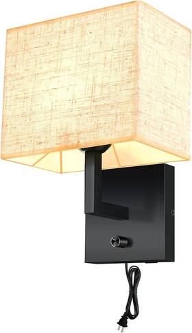 Alta Ilumina 606727891312 Wall Lamp With Dimmer Switch And Usb Port For Bedroom Black
