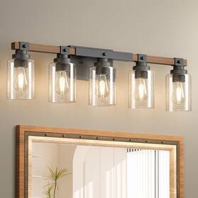 Gyf-5 Amico Farmhouse Vanity Light Fixtures Rustic 5-light Industrial Painted Wood