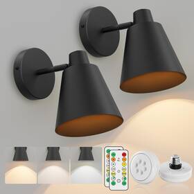 Hw208 Aoceley Black Battery Operated Wall Sconces Set Of Two 3-color Dimmable Light Wi