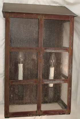 Architectural Salvage 21 13 7 Ext. Flushmount Copper Light Fixture With Seed Glass X
