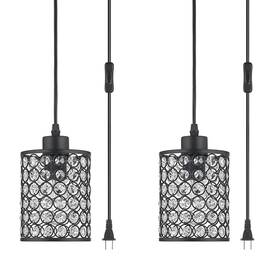 Arcomead 002130030515 2 Lights Modern Oil Black Crystal Ceiling Pendant Lighting Plug In ... Fast Ship