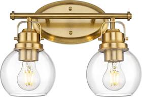 Audickic 705353956249 Gold Bathroom Light Fixtures 2-light 14 Inch Vanity Lights With Clear Globe Glass S