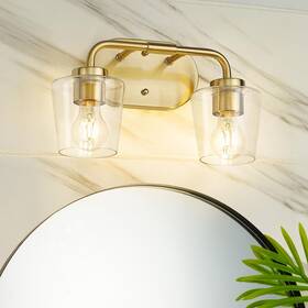 Ad-22004-2w-gd-c Audickic Brushed Gold Bathroom Light Fixtures 2-light Vanity Lights With Clear Glass