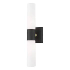 Hd85060 Aviance Lighting Aspen 2 Light Textured Black Ada Wall Sconce With Hand Blown Satin Opal White