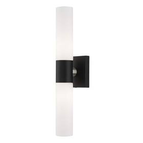 Hd85091 Aviance Lighting Aspen 2 Light Black Ada Wall Sconce With Hand Blown Satin Opal White Twist Lock