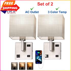 7958907 Avv Bedroom Sconces Set Of 2 Wall Mounted Bedside Lamps With Usb Port Ac Outlet