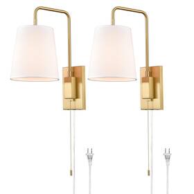 T3243bu-j-c-2 Axiland Wall Sconces Set Of Two Gold Fabric Shade Sconce Bedroom