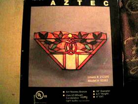 93362 Aztec Stained Glass Wall Sconce Light Fixture Tiffany Style Art Noveau Bronze 14 Inch Long