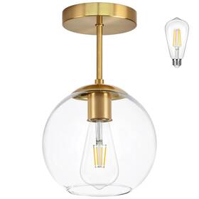 B-kk-1018-qj Bagood Gold Semi Flush Mount Ceiling Light Fixture With Clear Glass Mi
