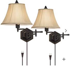 Barnes And Ivy 886305569479 Hexagon Vintage Swing Arm Wall Lamps Set Of 2 Bronze Plug-in Fixture Gold Shade