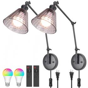 Bs-wl351bc-b2 Barsuns Swing Arm Wall Sconce Set Of 2 Polka Dots Glass Lampshade Adjustable Bright