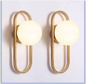 601-230061ba-us479 Bektas Gold Wall Lamp Sconces Set Of 2 With White Globe Glass Shade - Living Room And