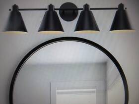 22594-bk Bel Air Lighting Forge 31.75 Inch 4-light Black Bathroom Vanity Light Cone Shades