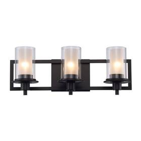 Cb-20043 Bel Air Lighting Brighton 3-light Black Vanity Light Frosted Inner Glass Clear Outer