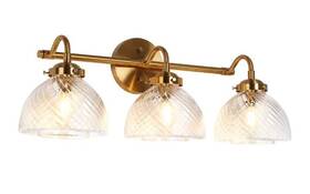 A0520701 Belles Lighting 3 Light Ribbed Glass Shades Gold Bathroom Vanity A0520701 Belles Lighting 3 Light Ribbed Glass Shades Gold Bathroom Vanity