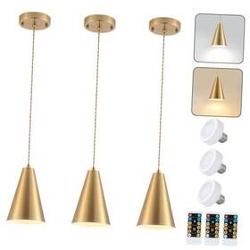 P-jdh117 Benju Lighting Gold Battery Operated Pendant Lights Kitchen Island 3 Pack With Remote