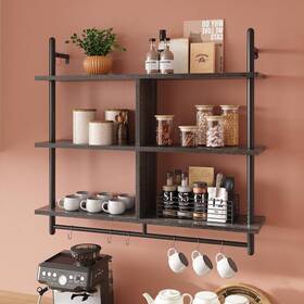 Bestier 810117533786 Kitchen Shelves Wall Mounted Floating Pipe Shelving 3 Tier 41.5 Inch Coff
