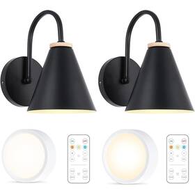 L002-b Bimean Battery Operated Black Faux-wood Industrial Wall Sconce Set Of Two Easy To I