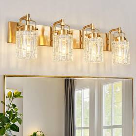 4132 Bnhhlz 4 Light Crystal Glass Vanity Gold Bathroom Lighting Fixtures Over Mirr