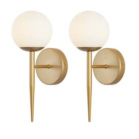 L0272gw-2 Bokt Mid Century Modern Globe Wall Sconce Set Of Two Brushed Brass Bathroom S